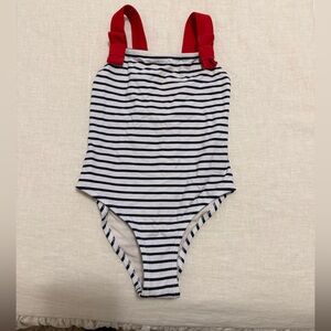 Jacadi Paris Nautical Striped Bow Strap One Piece Swimsuit